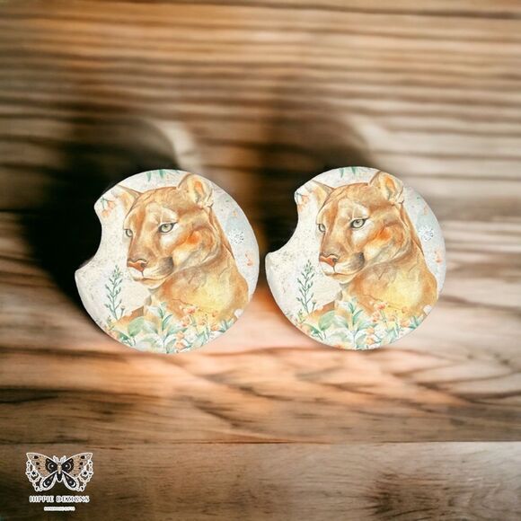 Floral Mountain Lion Car Coaster 2 Pack - Picture 3 of 12